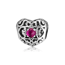 Подходит для Pandora Подвески Браслеты July фирменные бусины в форме сердца с Рубином стерлингового серебра 925 пробы ювелирные изделия