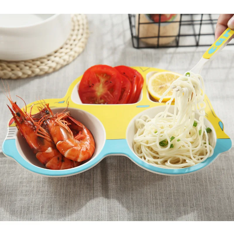 Kids Feeding Set Lunch Cartoon Safe Colorful Bamboo Fiber Bowl Dishes 3pc/lot For Baby Feeding T0036