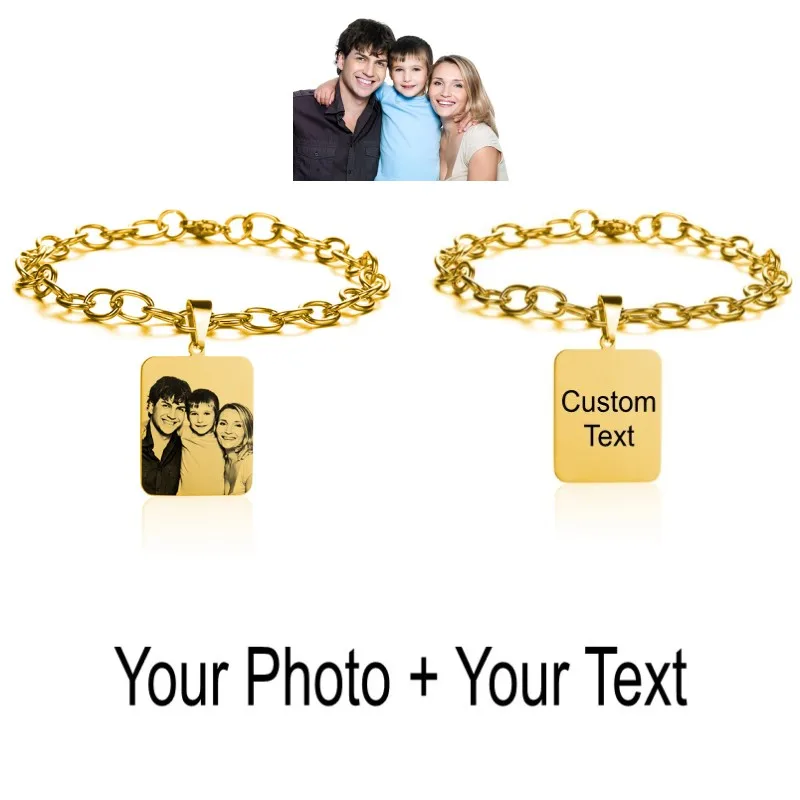 Персонализированные индивидуальные браслеты с выгравированным фото именем и датой для женщин и мужчин из нержавеющей стали, регулируемые браслеты с идентификационной биркой, семейные подарки