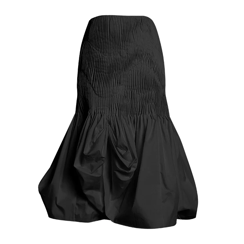 Однотонная Повседневная Женская юбка с высокой талией, плиссированная тонкая юбка по колено, трапециевидная юбка, Женская мода 2019