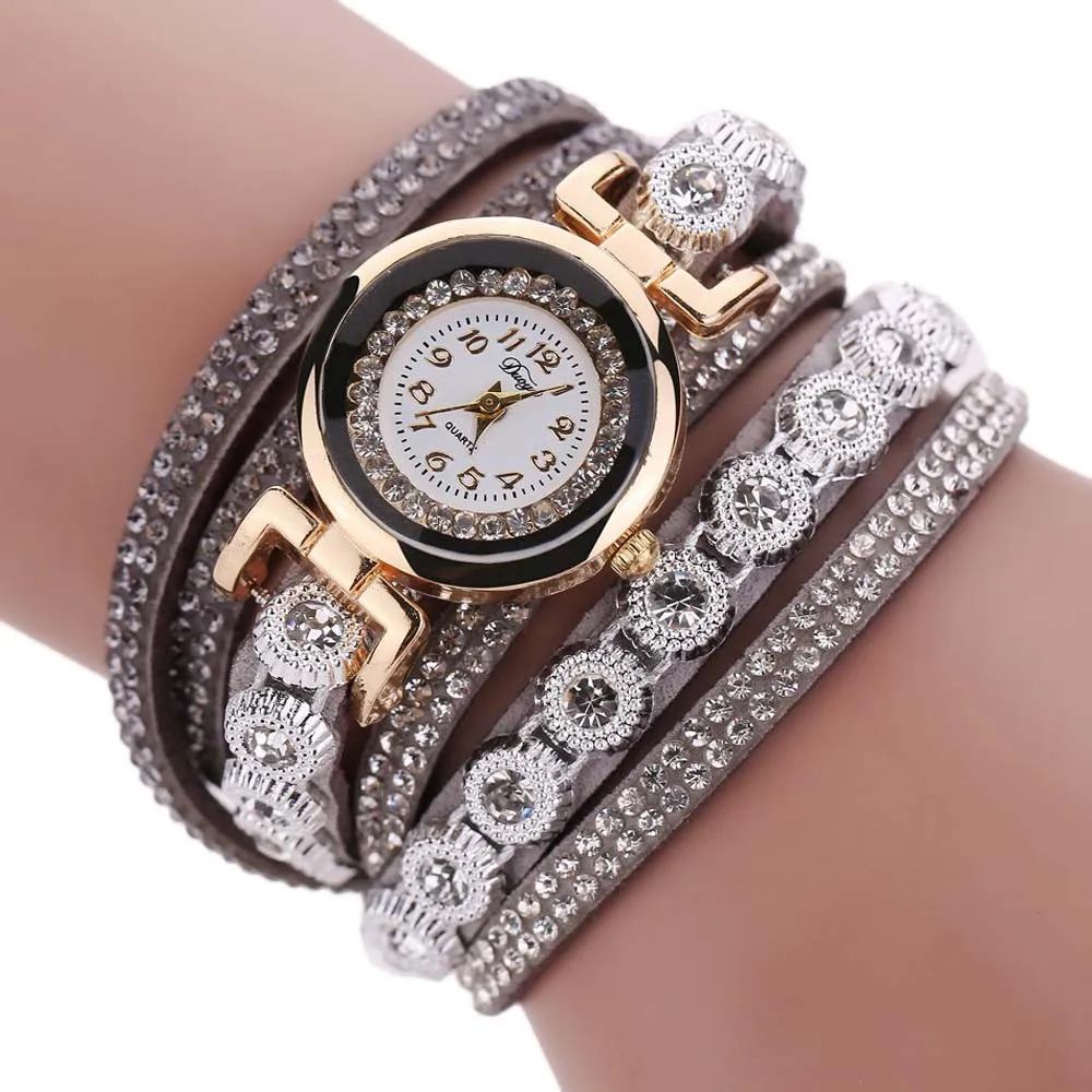 Топ Бренд роскошные часы женские цветок Популярные кварцевые Кожаный браслет с алмазами Часы женские Леди драгоценный камень кварцевые наручные часы
