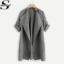 Sheinside Женское пальто-Тренч с драпировкой и воротником-стойкой, пальто с длинным рукавом, зимняя женская повседневная верхняя одежда