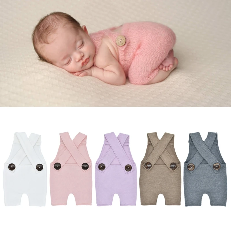 

2018 Newborn Photography Prop Button Overalls Pants Baby Photo Shoot Romper Outfit