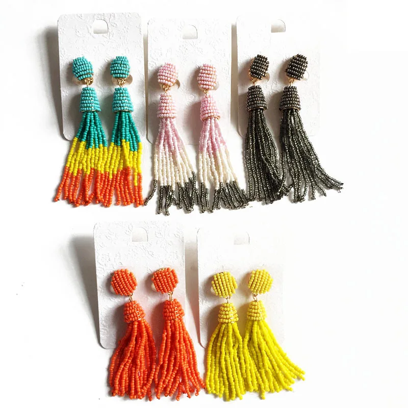 

Fashion Women drop earrings behemian beads pink orange tassel fine drop earrings wellmade elegant luxurious earrings for ladies