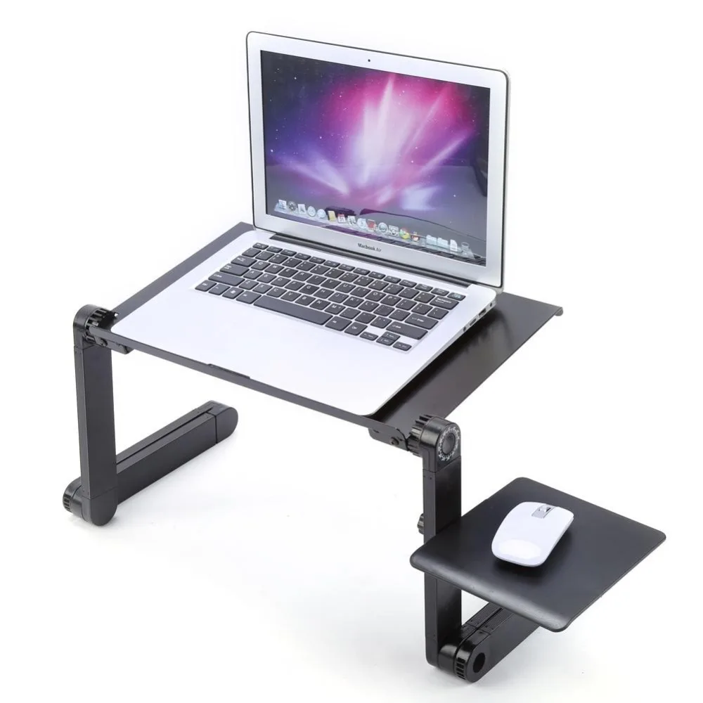 Регулируемая на 360 градусов Складная Настольная подставка-держатель для ноутбука, прочный алюминиевый поднос для ноутбука с охлаждающим двойным вентилятором, коврик для мыши