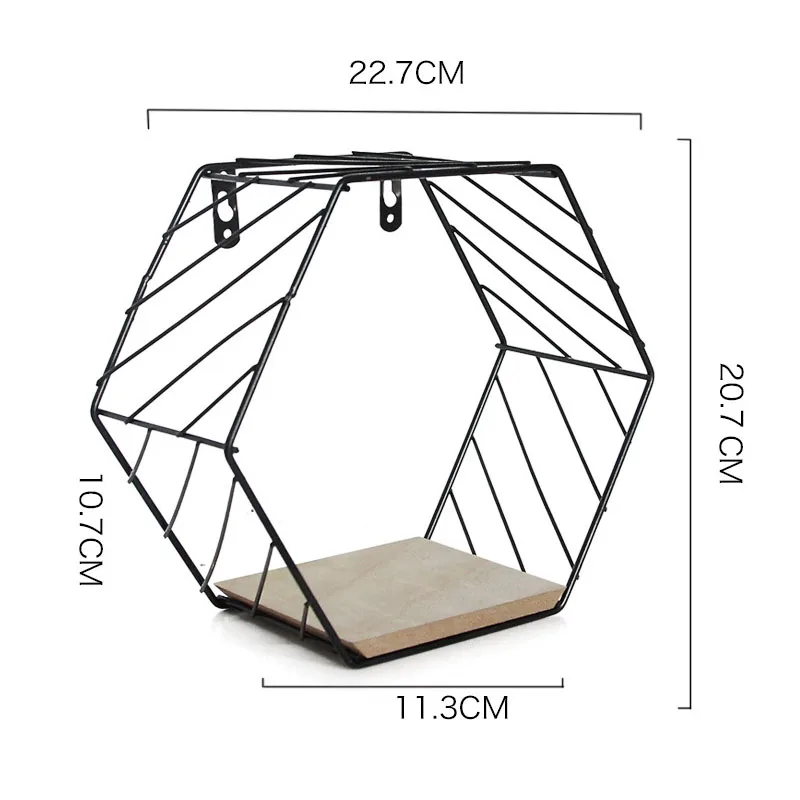 Современная Скандинавская полка настенный Декор металлическая железная Шестигранная полка настенная подвесная плавающая полка Геометрическая декоративная настенная полка - Цвет: Twill black S