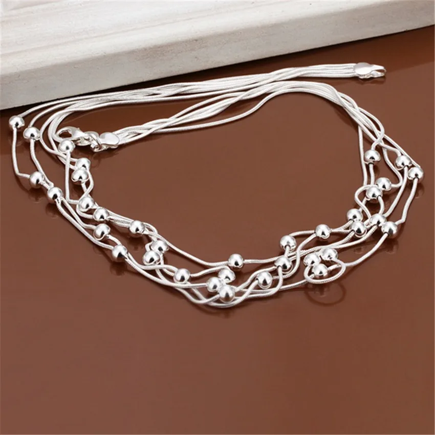 

New Listing Hot selling retro charm silver color five -line light bead Necklace Fashion trends Jewelry Gifts