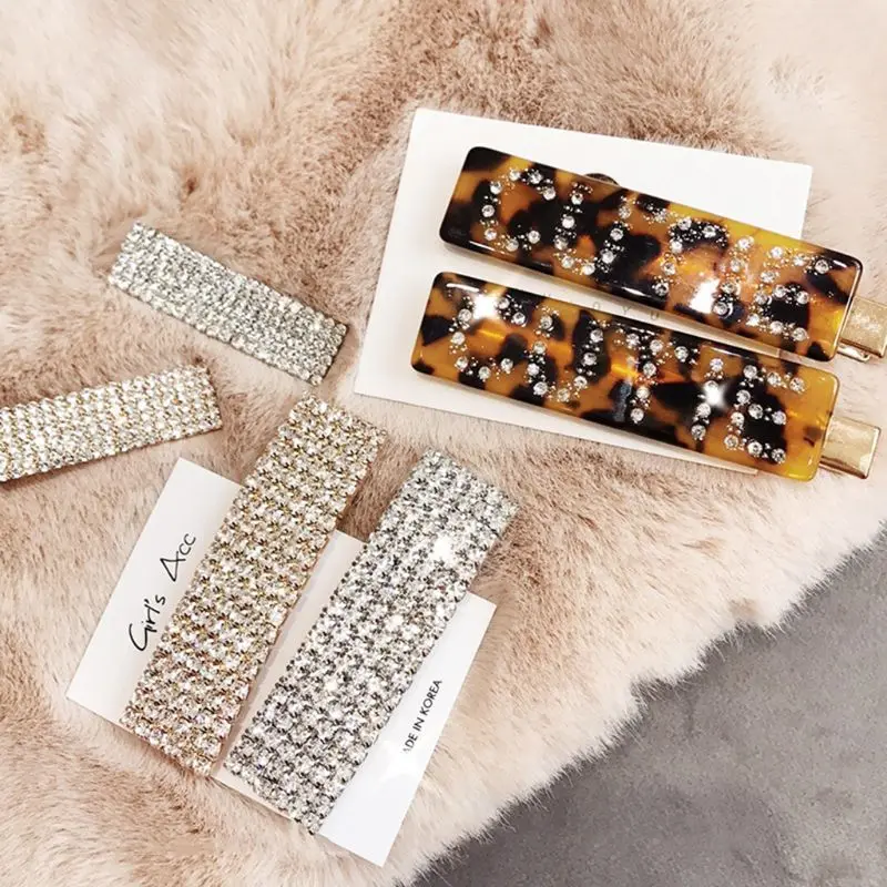 Fashion Luxury Crystal Rhinestones Hair Clips Leopard Acrylic Hairpin Hair Accessories for Women Letters Hairgrip Headwear Rated