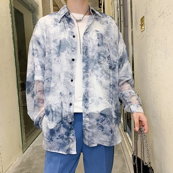 

2019 New Men's Summer Dress Is Very Fairy Boy Tie Dyed Korean Version Of Ultra-thin Breathable Harajuku Fashion Casual Shirt