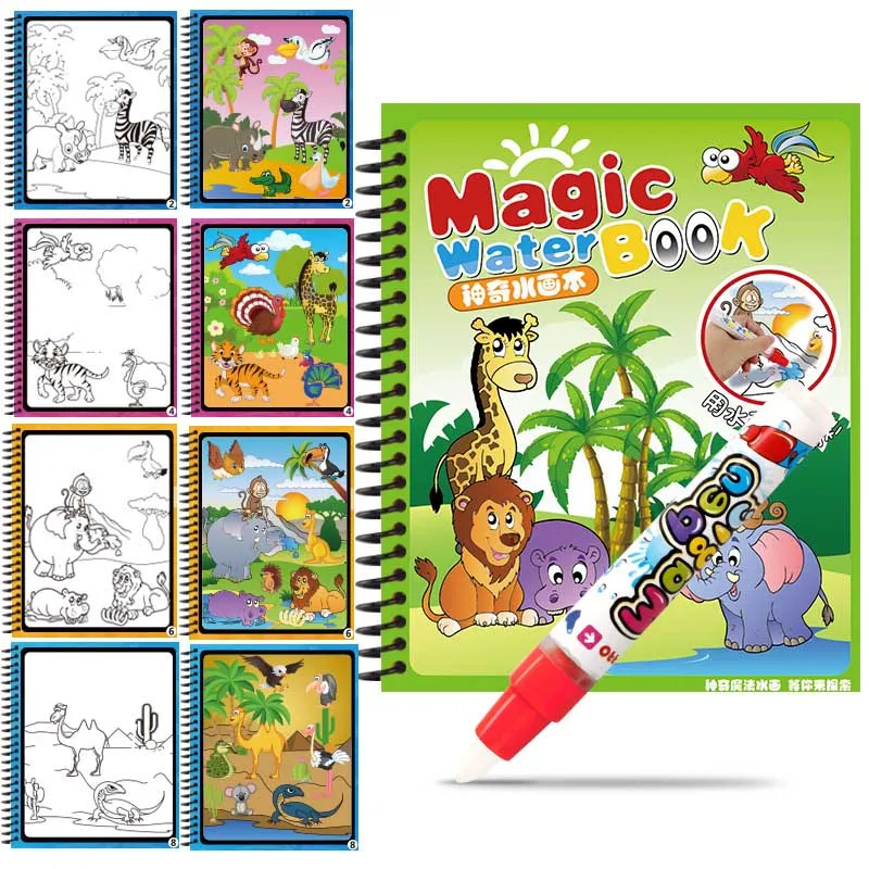 Волшебная книга для рисования водой раскраска набор для рисования книга с ручкой для воды доска для рисования для развивающая игрушка подарок - Цвет: 2