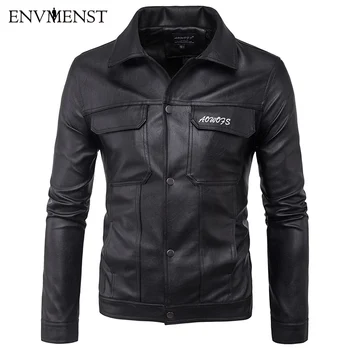 

Envmenst Motorcycle PU Leather Jackets Men 2017 New Arrival Autumn Letter Embroidery Casual Leather Jacket Coats