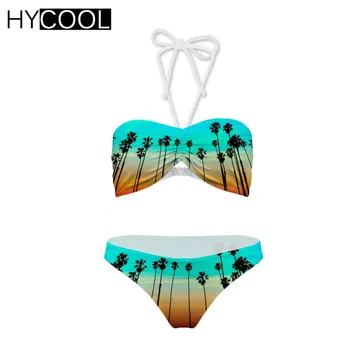 

HYCOOL Women's Swimming Suit Bow Palm Trees Leaf Bikini Set Push Up Swimsuit Female Swimwear Bandage Bathing Suit Beach Wear