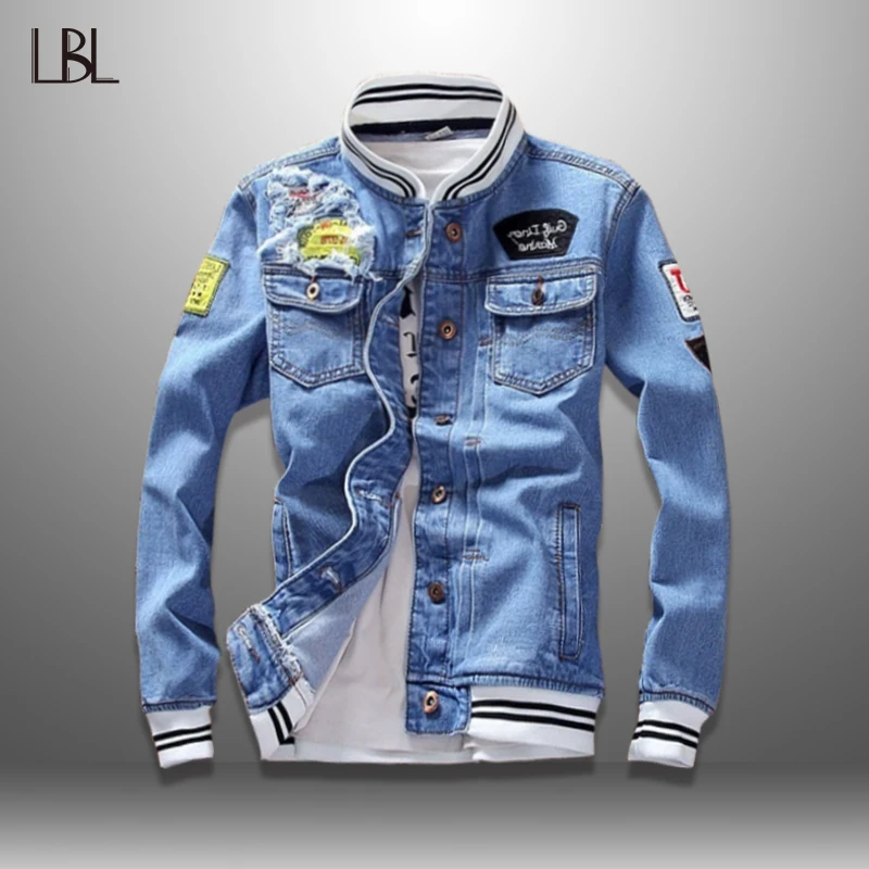 

LBL Denim Jacket Men Autumn Fashion Cool Trendy Mens Jean Jackets Spring Casual Coat Outwear Stand Collar Motorcycle Cowboy 2019