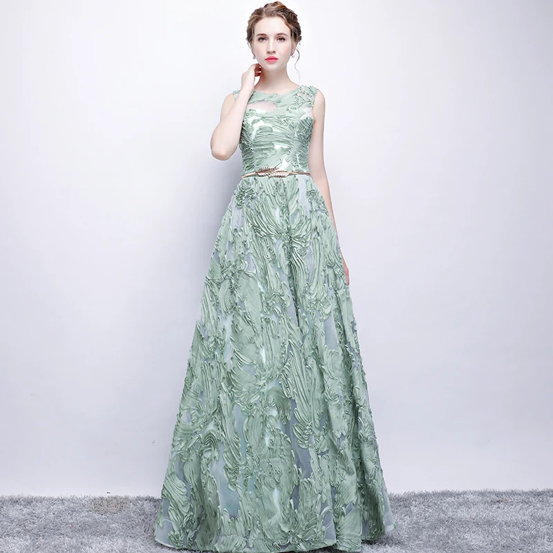 Женское вечернее платье до пола SSYFashion элегантное зеленое кружевное без рукавов