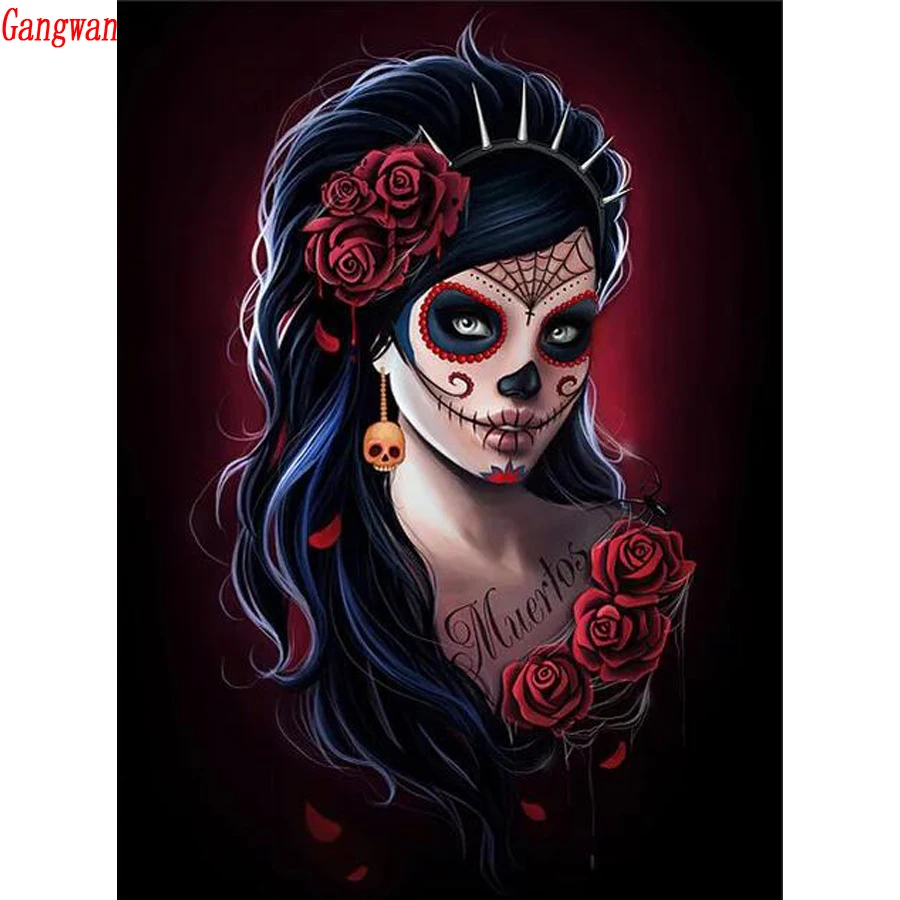 5d Diy Diamond Painting Skull Head Rose women 5D Cross Stitch Crystal Full Square round diamond Embroidery Resin Home Decor