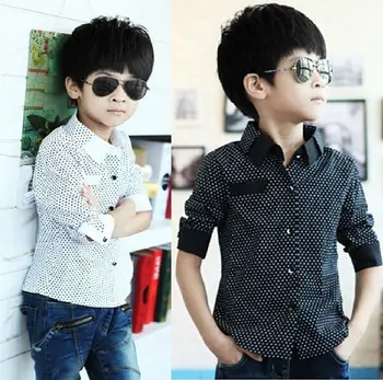 

Boys Formal Plain Long Sleeved Shirt Baby boy Clothing Children Kids Party Polka Dot Shirts Clothes 3-8Y