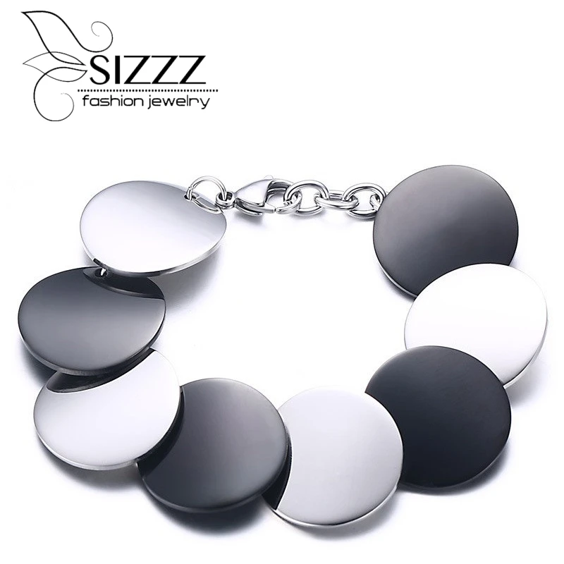 

2016 New Rounds Blank Bracelets for Women Round Disc Charm Female Bracelets & Bangles