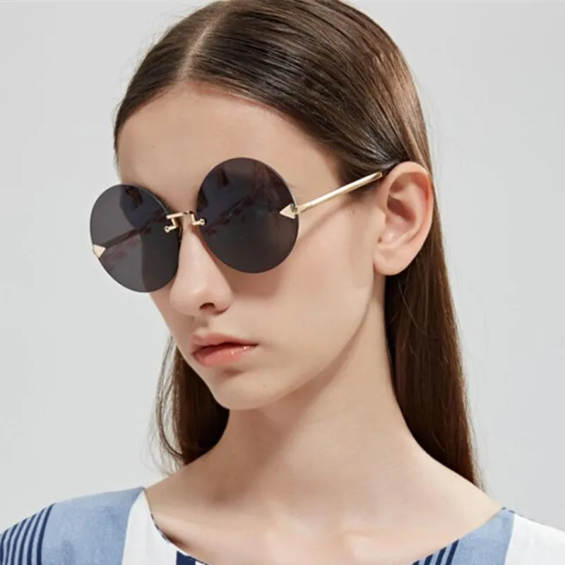 

REALSTAR 2018 Round Rimless Women Sunglasses Brand Designer Metal Arrow Vintage Retro Sun Glasses Punk Style Shades Oculos S80