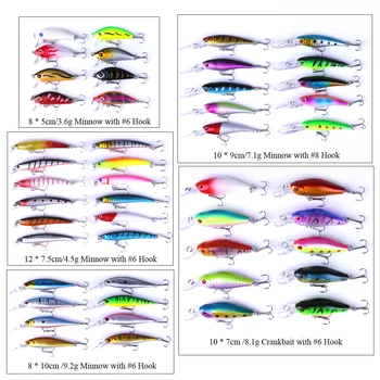 

48Pcs Mixed Minnow Fishing Lure Bait Set Kit pesca fishing Wobblers isca artificial Crankbait Swimbait Treble Hook fake lure