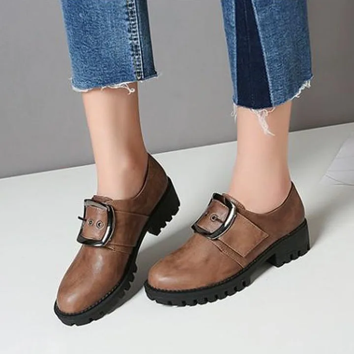 D knight Retro Style with Metal Buckle Women Oxford High Heel Pumps Woman Oxfords Casual Shoes Fashion High Heels Boots Women 43 (5)