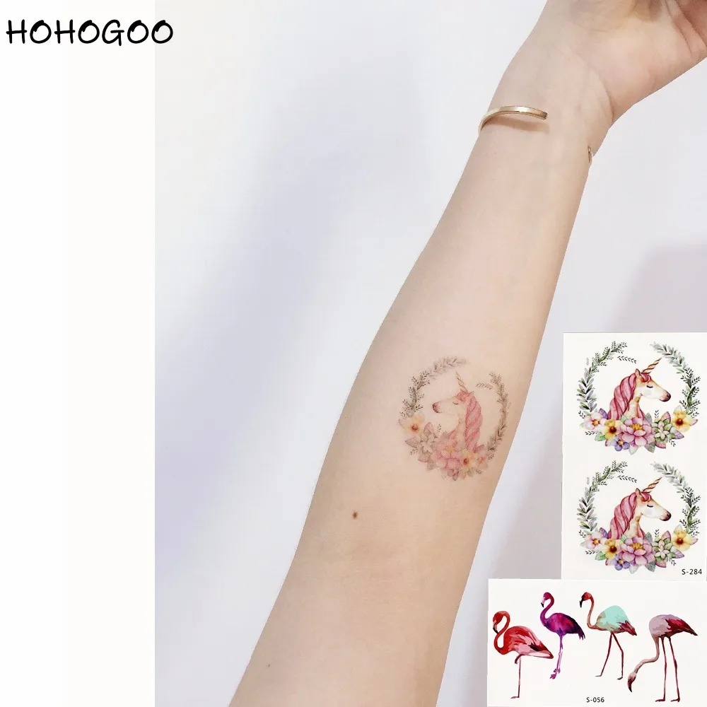 

HOHOGOO 10pcs/set Temporary Flamingo Unicorn Tattoo Sticker Waterproof Unicorn Flamingo Birthday Party Decorations Kids