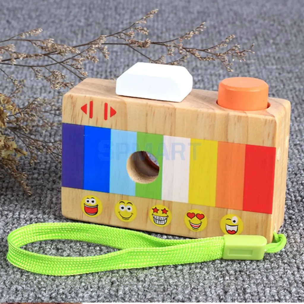 Kids Wooden Camera Toy Mini Cute Kaleidoscope Camera Kids Room Decor Christmas Birthday Gifts