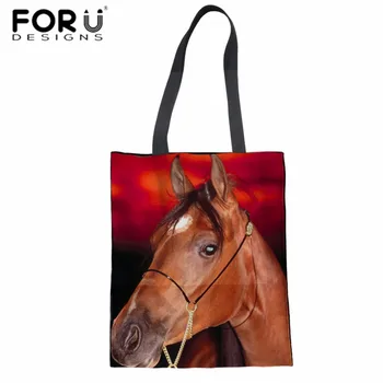 

FORUDESIGNS Women Top-handle Bag Horse Print Shoulder Bag for Teenager Girls Fashion Canvas Large Tote Bolsa Beach Bag Mochila