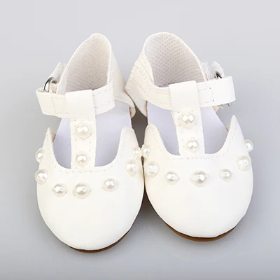 Новинка года; кукольные туфли с искусственным жемчугом; 7,5 см; оригинальные кружевные туфли для 18 дюймов; кукольные аксессуары; подарок для ребенка - Цвет: white
