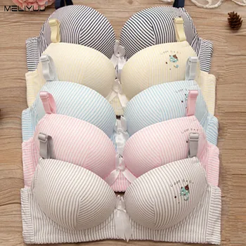 

Teenagers Girl Bra Striped Cartoon Bralette Lingerie Push Up bras Wireless Bra Light Padded Underwear Sports Training Brassiere