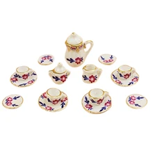 ABWE Лучшая 15 шт кукольный домик миниатюрная столовая посуда фарфоровый чайный сервиз блюдо чашка тарелка(Петуния