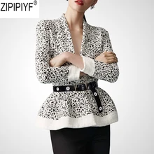 Высокое качество женская осенняя и зимняя новая уличная одежда модное повседневное приталенное пальто с отложным воротником и принтом с поясом C2436