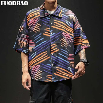 

FUODRAO Hawaiian Shirts Men Hip Hop Streetwear Summer Short Sleeve Shirts Men Japanese Harujuku Floral Camisa Masculina 5XL B021