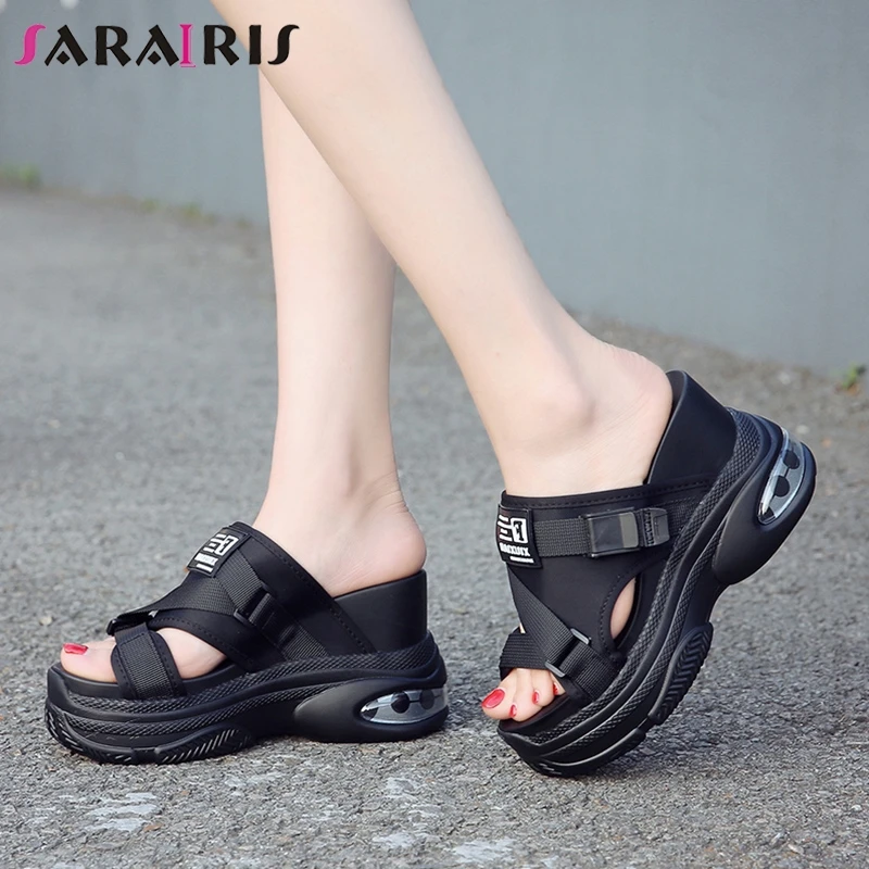 

SARAIRIS 2019 Ins Style Hot Sale Fashion Leisure Summer Slippers Casual Women Shoes Outdoor Wedge High Heels Woman Shoes Sandals