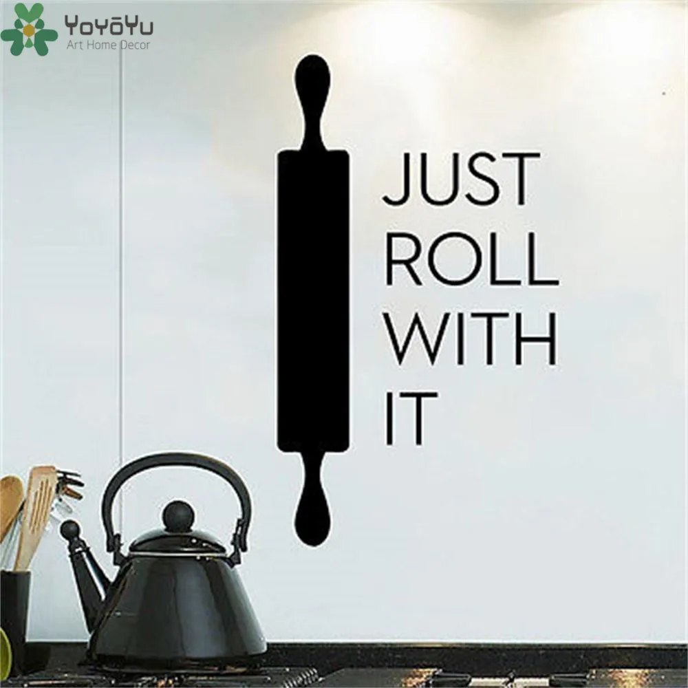 YOYOYU Wall Decal Kitchen Wall Stickers Quotes Just Roll With It Removable Vinyl Interior Art Mural Modern Design Decors SY830 YOYOYU Wall Decal Kitchen Wall Stickers Quotes Just Roll With It Removable Vinyl Interior Art Mural Modern Design Decors SY830