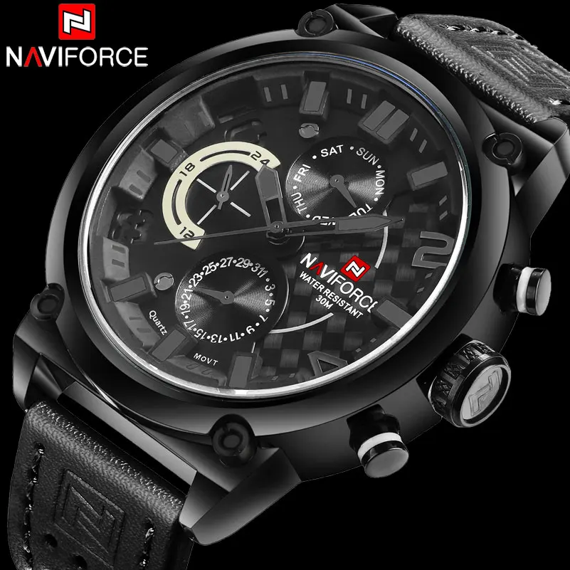 Для мужчин Спорт Часы naviforce Элитный бренд кварцевые часы Пояса из натуральной