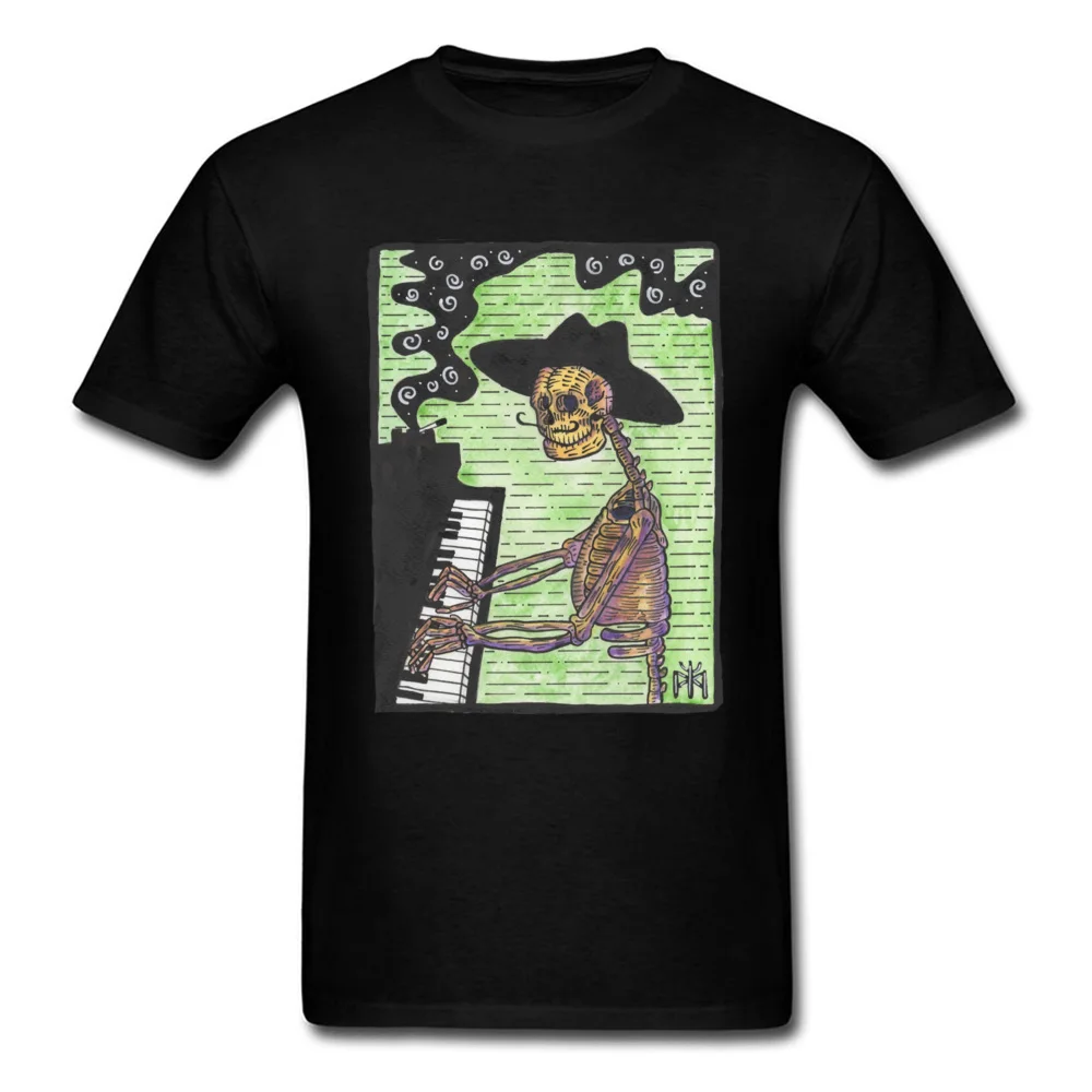 Skeleton Jazz Pianist 2018 New Men Top T-shirts O-Neck Short Sleeve 100% Cotton Tops Shirts Printed On T Shirt Skeleton Jazz Pianist black