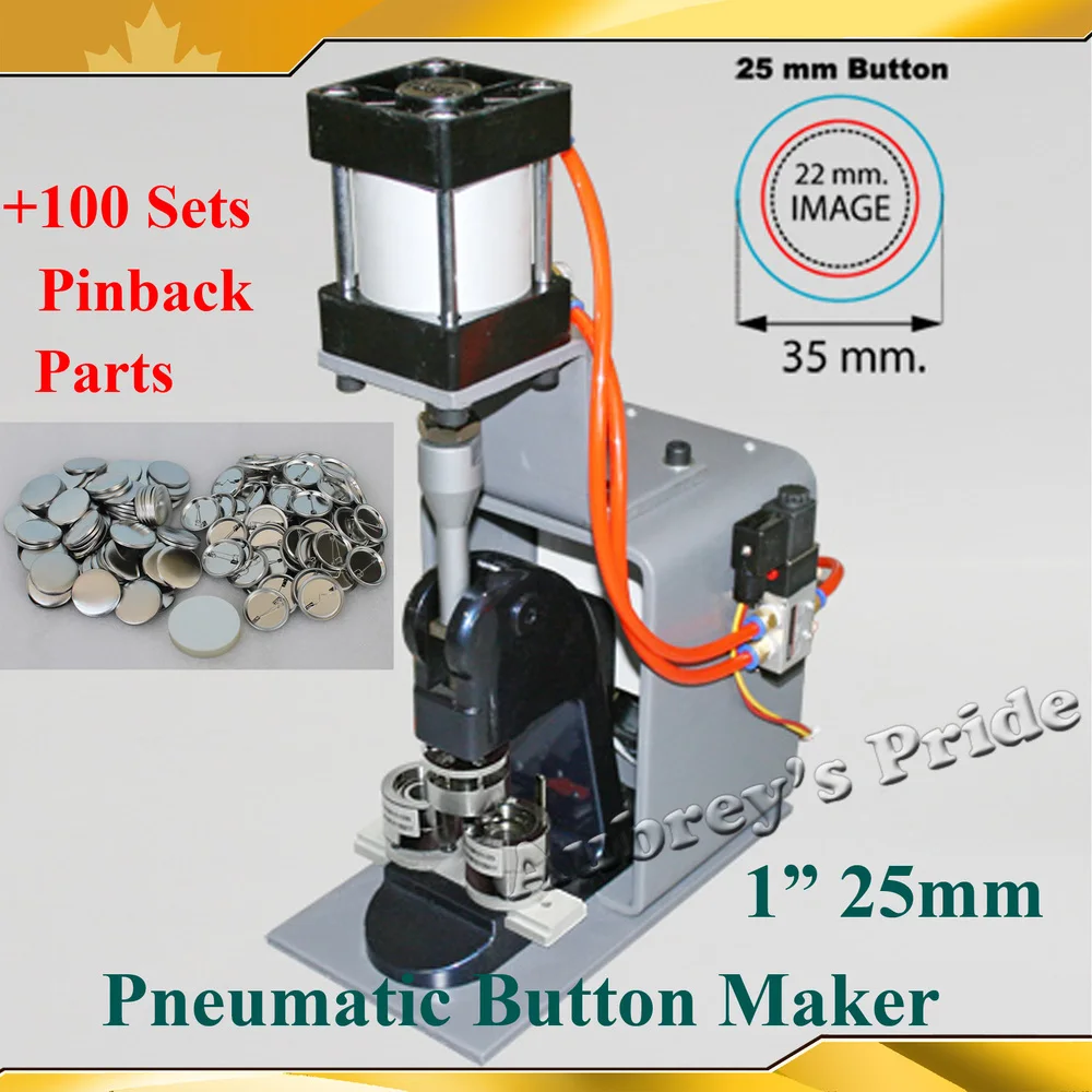 

NEW Professiona Pneumatic 1" 25mm Badge Button Maker Making Machine +100 Sets Metal Pinback Button Supply