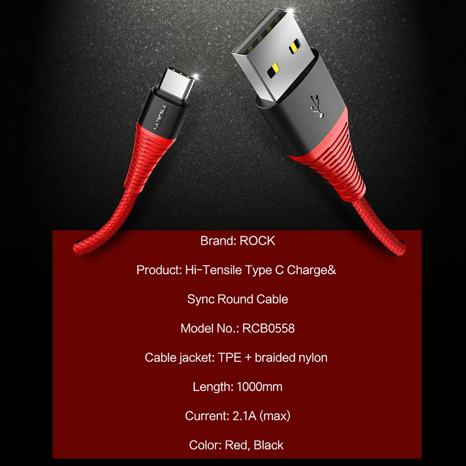 ROCK высокопрочный usb type-C кабель 3A usb type-c кабель для быстрой зарядки и синхронизации данных для Galaxy S8 plus Note 8 Oneplus 2 Xiaomi