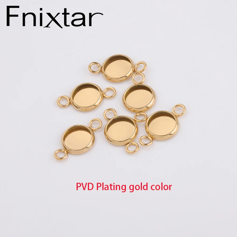 

Fnixtar Inner Dia 8mm Stainless Steel PVD Plating Gold Color Base Setting For Making DIY Cabochon Components 50piece/lot
