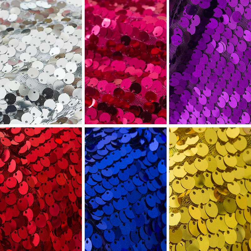 

Width 130cm*5m/lot 9mm diameter super thick sequins mesh fabric embellished sequin dress Clothes cloth DIY handmade materials