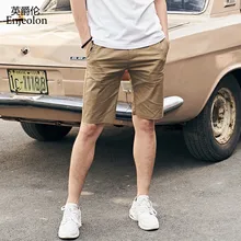 Enjeolon Летние Новые однотонные х/Б мужские шорты Классический прямой крой до колена повседневная мужская одежда K6848