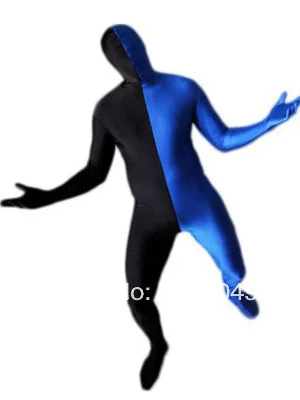 

Сине-черный костюм Zentai из спандекса с разрезом