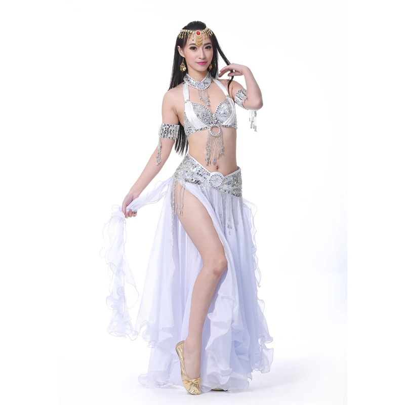 

Belly Dance Costume chiffon 2 sides slits Long Skirt Ear Skirt with silver trim for dance professional dancewear SF345