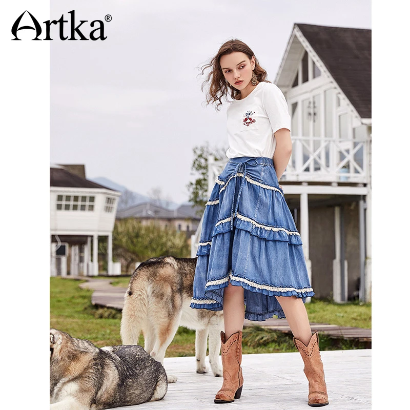 ARTKA 2018 летняя новая женская винтажная большая юбка торт из 100% хлопка кружевная