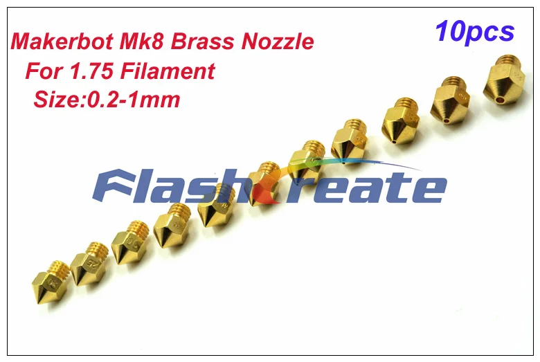 

10pcs Reprap Makerbot MK8 Nozzle 0.2/0.25/0.3/0.35/0.4/0.45/0.5/0.6/0.7/0.8/0.9/1mm For 1.75mm Filament Brass Nozzle 2GT Pulley