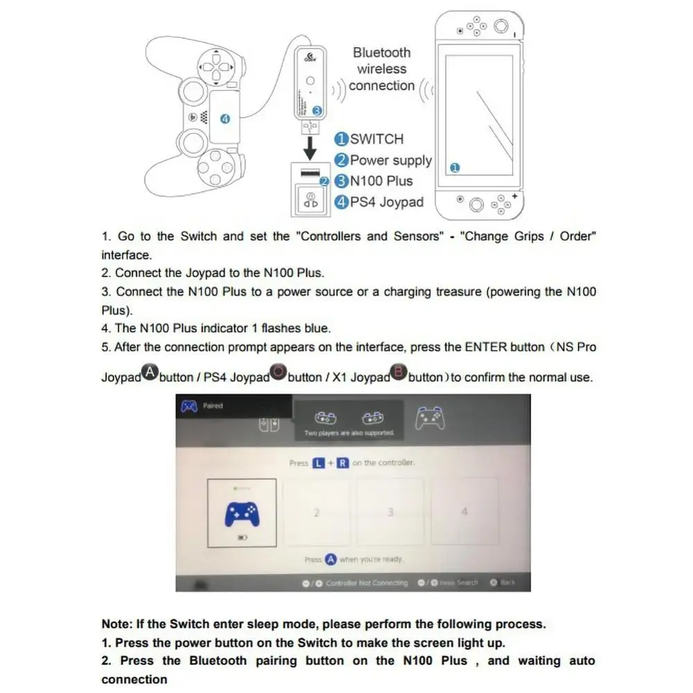 N100 плюс беспроводной адаптер с Bluetooth поддерживает Беспроводной ps4 контроллер PS4 переключатель Xbox one беспроводной контроллер конвертер