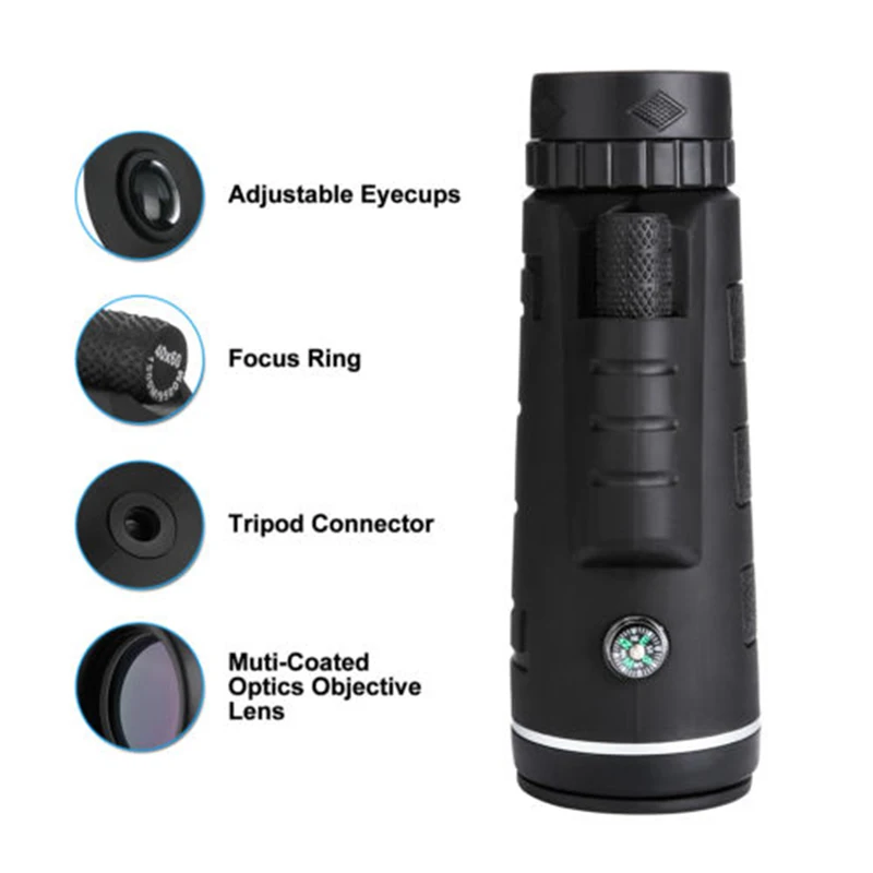 HOT 40X60 High Power Monocular Telescope HD Dual Focus Scope Monocular+Tripod+ Clip+Compass HV99