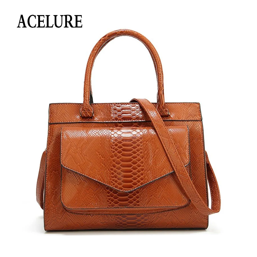 

ACELURE Simple Style Elegant Ladies Shoulder Bag Solid Serpentine Pu Leather Satchels Fashion All-Match Female Daily Handbags