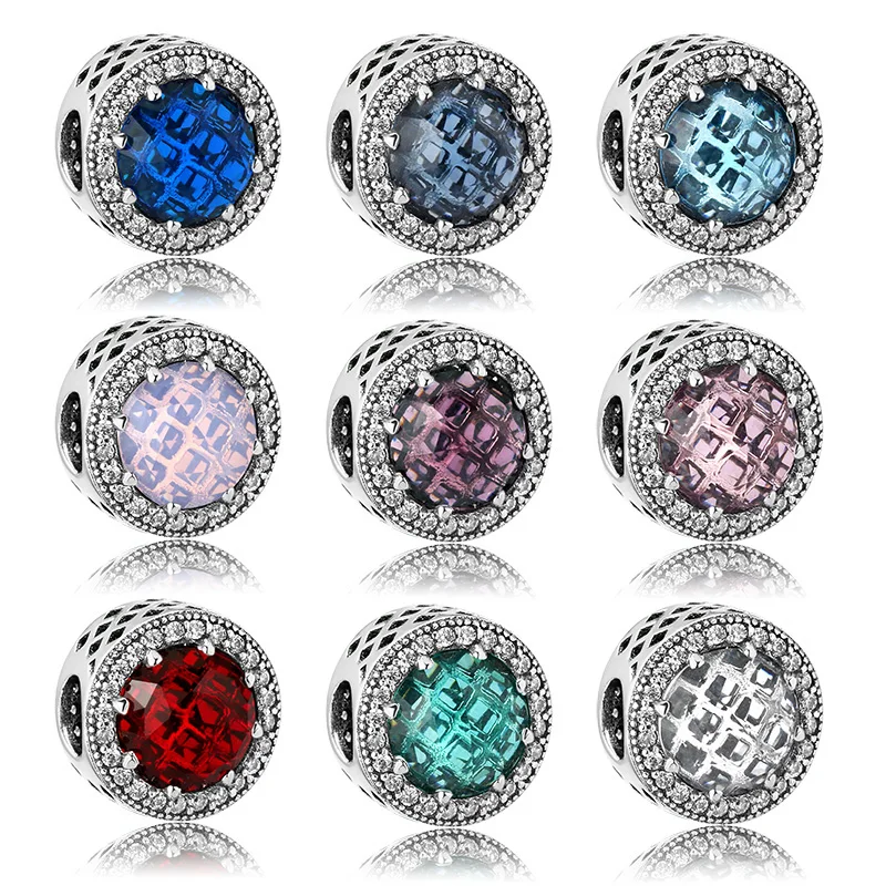 

New Fashion sparkling 9 Colors Crystal Zircon beads 925 Sterling Silver Jewelry making Fit Original Pandora Charm Bracelets