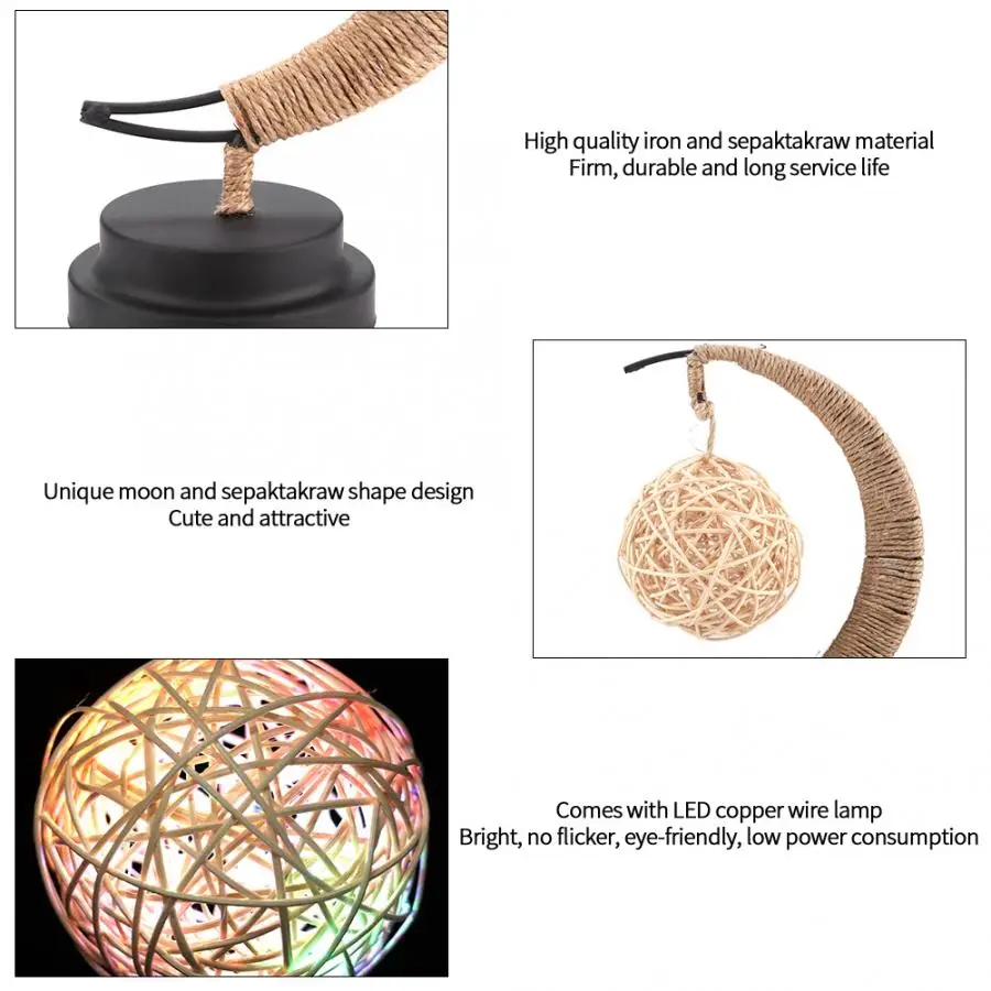 2M 20LEDS Sepaktakraw Moon Iron Art Decoration Night Light With LED Copper Wire Lamp Without Battery